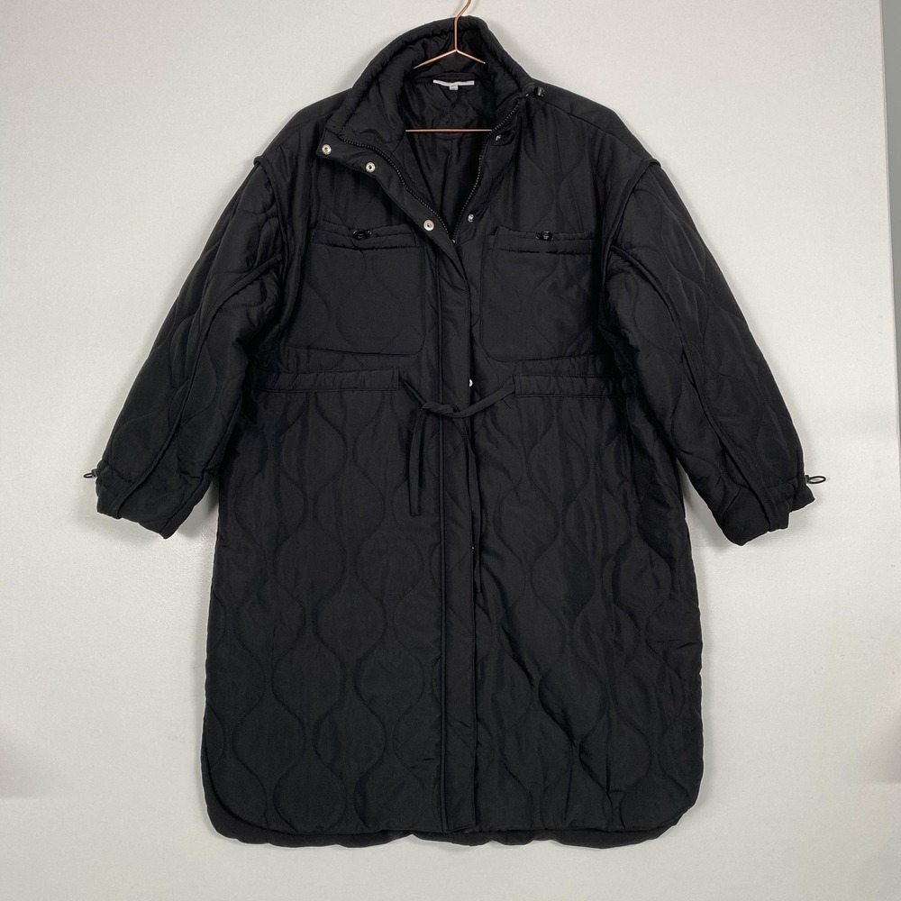 Motherhood Maternity Coat Womens Small Black Quilted Puffer Belted Zip Long